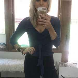 Express Surplice Ribbed tie 3/4 length blue